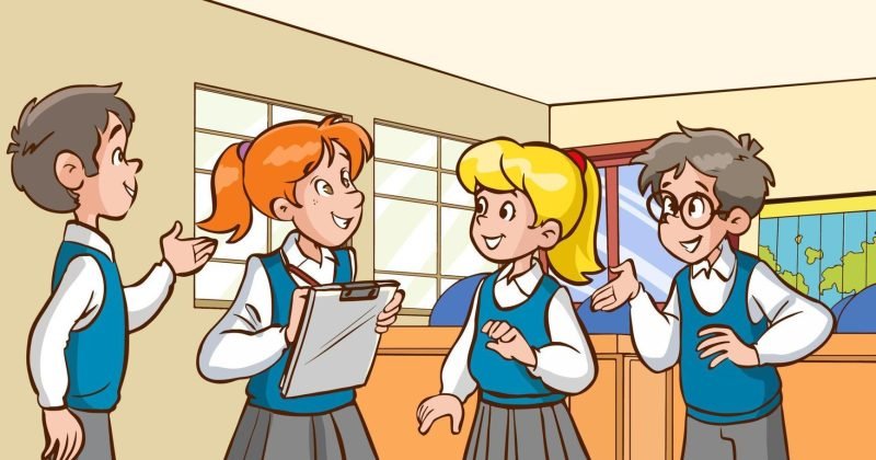 students-talking-to-each-other-at-school-cartoon-vector